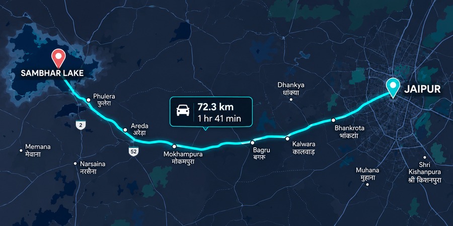 Jaipur to Sambhar Lake Distance